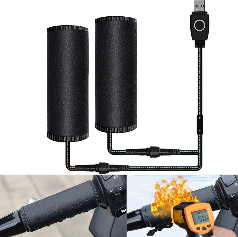 OXWIND USB Motorcycle Heated Grips Covers, 5V Heating Handlebar Compatible with Harley Davidson, 3 Heat Settings & IP67 Waterproof ATV 4 Wheeler Hand Warmers - Image 1